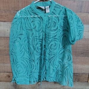 Alfred Dunner Turquoise Sheer Pattern Blouse